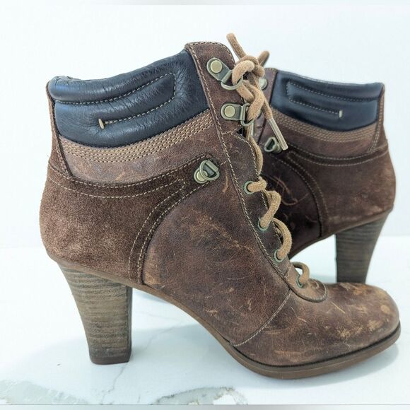 TIMBERLAND Earhkeepers Women’s Field Boot Lace Up Brown sued Leather Heels sz 7 - Picture 1 of 14